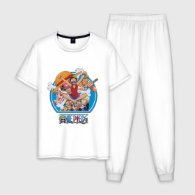 Мужская пижама хлопок с принтом One Piece в Кировске, 100% хлопок | брюки и футболка прямого кроя, без карманов, на брюках мягкая резинка на поясе и по низу штанин
 | 