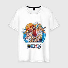 Мужская футболка хлопок с принтом One Piece в Кировске, 100% хлопок | прямой крой, круглый вырез горловины, длина до линии бедер, слегка спущенное плечо. | 