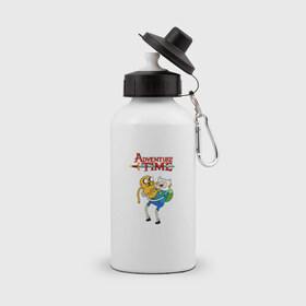 Бутылка спортивная с принтом Adventure Time Fin and Jake в Кировске, металл | емкость — 500 мл, в комплекте две пластиковые крышки и карабин для крепления | 