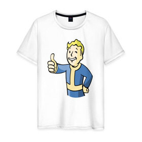 Мужская футболка хлопок с принтом Fallout vault boy в Кировске, 100% хлопок | прямой крой, круглый вырез горловины, длина до линии бедер, слегка спущенное плечо. | 