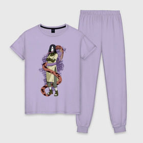 Женская пижама хлопок с принтом Орочимару в Кировске, 100% хлопок | брюки и футболка прямого кроя, без карманов, на брюках мягкая резинка на поясе и по низу штанин | дзютсу | змея | орочимару