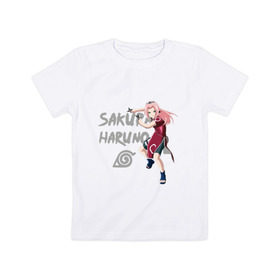 Детская футболка хлопок с принтом Сакура Харуно в Кировске, 100% хлопок | круглый вырез горловины, полуприлегающий силуэт, длина до линии бедер | sakura | дзютсу | сакура