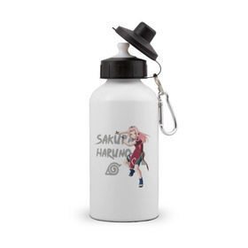 Бутылка спортивная с принтом Сакура Харуно в Кировске, металл | емкость — 500 мл, в комплекте две пластиковые крышки и карабин для крепления | sakura | дзютсу | сакура