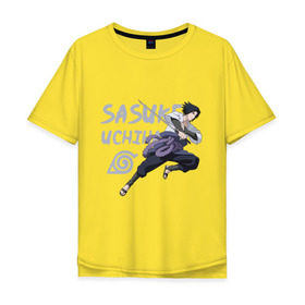 Мужская футболка хлопок Oversize с принтом Саске Учиха в Кировске, 100% хлопок | свободный крой, круглый ворот, “спинка” длиннее передней части | sasuke | дзютсу | катана | саске | учиха | шаринган