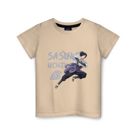 Детская футболка хлопок с принтом Саске Учиха в Кировске, 100% хлопок | круглый вырез горловины, полуприлегающий силуэт, длина до линии бедер | Тематика изображения на принте: sasuke | дзютсу | катана | саске | учиха | шаринган