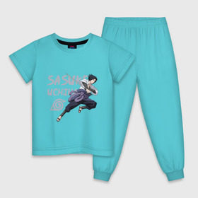 Детская пижама хлопок с принтом Саске Учиха в Кировске, 100% хлопок |  брюки и футболка прямого кроя, без карманов, на брюках мягкая резинка на поясе и по низу штанин
 | Тематика изображения на принте: sasuke | дзютсу | катана | саске | учиха | шаринган