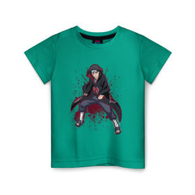 Детская футболка хлопок с принтом Учиха в Кировске, 100% хлопок | круглый вырез горловины, полуприлегающий силуэт, длина до линии бедер | дзютсу | итачи | кровь | шаринган