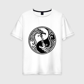 Женская футболка хлопок Oversize с принтом Два дракона Инь Янь в Кировске, 100% хлопок | свободный крой, круглый ворот, спущенный рукав, длина до линии бедер
 | дракон | инь | ян