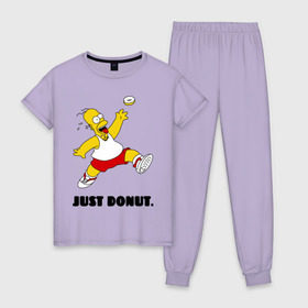 Женская пижама хлопок с принтом Гомер Симпсон - Только пончик в Кировске, 100% хлопок | брюки и футболка прямого кроя, без карманов, на брюках мягкая резинка на поясе и по низу штанин | гомер