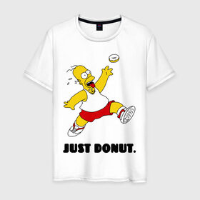 Мужская футболка хлопок с принтом Гомер Симпсон - Только пончик в Кировске, 100% хлопок | прямой крой, круглый вырез горловины, длина до линии бедер, слегка спущенное плечо. | гомер