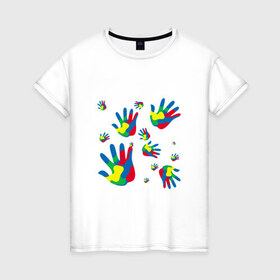 Женская футболка хлопок с принтом Отпечатки пальцев в Кировске, 100% хлопок | прямой крой, круглый вырез горловины, длина до линии бедер, слегка спущенное плечо | 