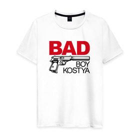 Мужская футболка хлопок с принтом Костя, плохой, парень в Кировске, 100% хлопок | прямой крой, круглый вырез горловины, длина до линии бедер, слегка спущенное плечо. | 