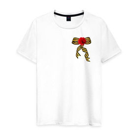 Мужская футболка хлопок с принтом футболка с георгиевской лентой в Кировске, 100% хлопок | прямой крой, круглый вырез горловины, длина до линии бедер, слегка спущенное плечо. | 