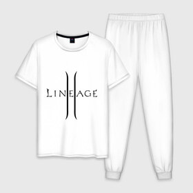 Мужская пижама хлопок с принтом Lineage logo в Кировске, 100% хлопок | брюки и футболка прямого кроя, без карманов, на брюках мягкая резинка на поясе и по низу штанин
 | Тематика изображения на принте: lineage | logo | игра | логотип