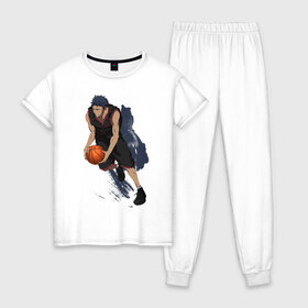 Женская пижама хлопок с принтом Aomine в Кировске, 100% хлопок | брюки и футболка прямого кроя, без карманов, на брюках мягкая резинка на поясе и по низу штанин | basket | kuroko no basket | kuroko no basuke | аниме | баскетбол | куроко | мяч | парни | спорт