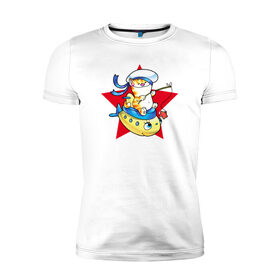 Мужская футболка премиум с принтом Кот моряк в Кировске, 92% хлопок, 8% лайкра | приталенный силуэт, круглый вырез ворота, длина до линии бедра, короткий рукав | 