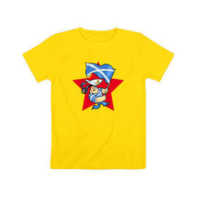 Детская футболка хлопок с принтом Моряк с флагом ВМФ в Кировске, 100% хлопок | круглый вырез горловины, полуприлегающий силуэт, длина до линии бедер | 