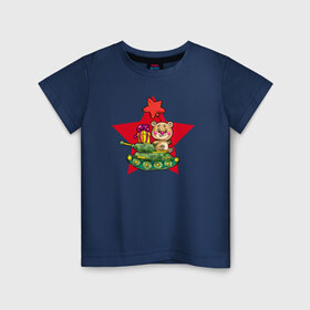 Детская футболка хлопок с принтом Медведь на танке в Кировске, 100% хлопок | круглый вырез горловины, полуприлегающий силуэт, длина до линии бедер | Тематика изображения на принте: 