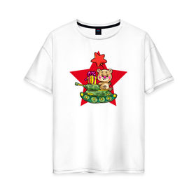 Женская футболка хлопок Oversize с принтом Медведь на танке в Кировске, 100% хлопок | свободный крой, круглый ворот, спущенный рукав, длина до линии бедер
 | Тематика изображения на принте: 