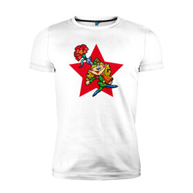 Мужская футболка премиум с принтом Девочка с гвоздикой в Кировске, 92% хлопок, 8% лайкра | приталенный силуэт, круглый вырез ворота, длина до линии бедра, короткий рукав | 