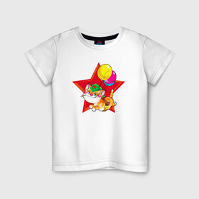Детская футболка хлопок с принтом Кот с воздушными шарами в Кировске, 100% хлопок | круглый вырез горловины, полуприлегающий силуэт, длина до линии бедер | 