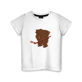 Детская футболка хлопок с принтом медведь-спортсмен в Кировске, 100% хлопок | круглый вырез горловины, полуприлегающий силуэт, длина до линии бедер | 
