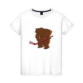 Женская футболка хлопок с принтом медведь-спортсмен в Кировске, 100% хлопок | прямой крой, круглый вырез горловины, длина до линии бедер, слегка спущенное плечо | 