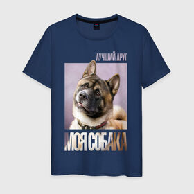 Мужская футболка хлопок с принтом Акита ину, собака в Кировске, 100% хлопок | прямой крой, круглый вырез горловины, длина до линии бедер, слегка спущенное плечо. | 