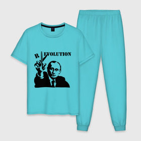 Мужская пижама хлопок с принтом Evolution в Кировске, 100% хлопок | брюки и футболка прямого кроя, без карманов, на брюках мягкая резинка на поясе и по низу штанин
 | 