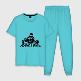 Мужская пижама хлопок с принтом Картинг в Кировске, 100% хлопок | брюки и футболка прямого кроя, без карманов, на брюках мягкая резинка на поясе и по низу штанин
 | дрифт