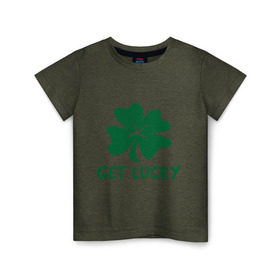 Детская футболка хлопок с принтом Get lucky в Кировске, 100% хлопок | круглый вырез горловины, полуприлегающий силуэт, длина до линии бедер | Тематика изображения на принте: get lucky | ирландия | клевер | патрик | святой