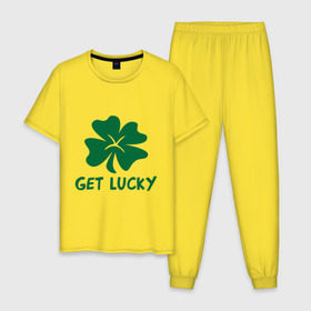 Мужская пижама хлопок с принтом Get lucky в Кировске, 100% хлопок | брюки и футболка прямого кроя, без карманов, на брюках мягкая резинка на поясе и по низу штанин
 | Тематика изображения на принте: get lucky | ирландия | клевер | патрик | святой