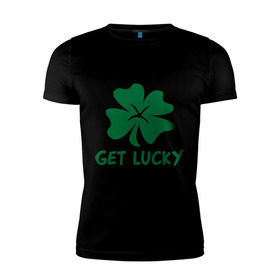 Мужская футболка премиум с принтом Get lucky в Кировске, 92% хлопок, 8% лайкра | приталенный силуэт, круглый вырез ворота, длина до линии бедра, короткий рукав | get lucky | ирландия | клевер | патрик | святой