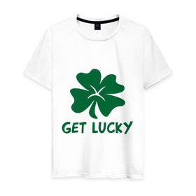Мужская футболка хлопок с принтом Get lucky в Кировске, 100% хлопок | прямой крой, круглый вырез горловины, длина до линии бедер, слегка спущенное плечо. | get lucky | ирландия | клевер | патрик | святой
