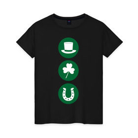 Женская футболка хлопок с принтом День святого Патрика в Кировске, 100% хлопок | прямой крой, круглый вырез горловины, длина до линии бедер, слегка спущенное плечо | ирландия | клевер | патрик | подкова | святой | шляпа