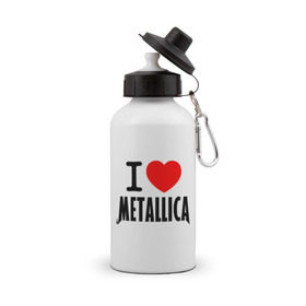 Бутылка спортивная с принтом I love Metallica в Кировске, металл | емкость — 500 мл, в комплекте две пластиковые крышки и карабин для крепления | металлика