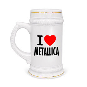 Кружка пивная с принтом I love Metallica в Кировске,  керамика (Материал выдерживает высокую температуру, стоит избегать резкого перепада температур) |  объем 630 мл | металлика
