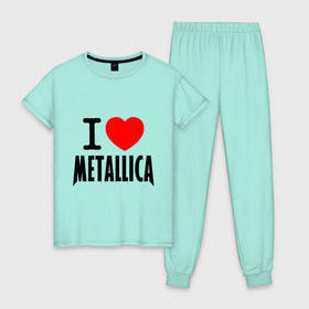 Женская пижама хлопок с принтом I love Metallica в Кировске, 100% хлопок | брюки и футболка прямого кроя, без карманов, на брюках мягкая резинка на поясе и по низу штанин | металлика
