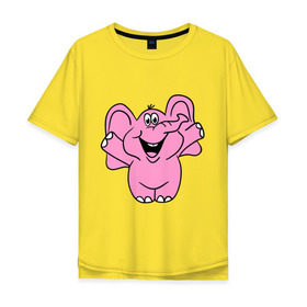 Мужская футболка хлопок Oversize с принтом Розовый слон в Кировске, 100% хлопок | свободный крой, круглый ворот, “спинка” длиннее передней части | Тематика изображения на принте: слон