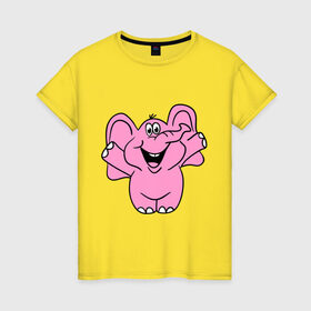 Женская футболка хлопок с принтом Розовый слон в Кировске, 100% хлопок | прямой крой, круглый вырез горловины, длина до линии бедер, слегка спущенное плечо | слон