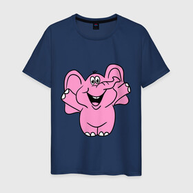 Мужская футболка хлопок с принтом Розовый слон в Кировске, 100% хлопок | прямой крой, круглый вырез горловины, длина до линии бедер, слегка спущенное плечо. | Тематика изображения на принте: слон