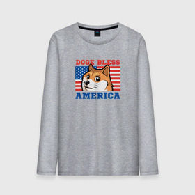 Мужской лонгслив хлопок с принтом Doge bless America в Кировске, 100% хлопок |  | dog | mem | америка | лайка | собака | сша