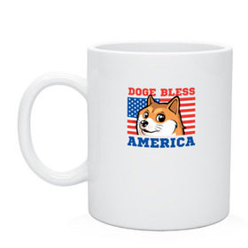 Кружка с принтом Doge bless America в Кировске, керамика | объем — 330 мл, диаметр — 80 мм. Принт наносится на бока кружки, можно сделать два разных изображения | dog | mem | америка | лайка | собака | сша