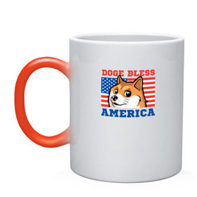 Кружка хамелеон с принтом Doge bless America в Кировске, керамика | меняет цвет при нагревании, емкость 330 мл | dog | mem | америка | лайка | собака | сша