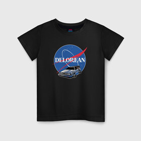 Детская футболка хлопок с принтом Delorean space в Кировске, 100% хлопок | круглый вырез горловины, полуприлегающий силуэт, длина до линии бедер | Тематика изображения на принте: delorean | космос | наса