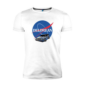 Мужская футболка премиум с принтом Delorean space в Кировске, 92% хлопок, 8% лайкра | приталенный силуэт, круглый вырез ворота, длина до линии бедра, короткий рукав | delorean | космос | наса