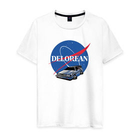Мужская футболка хлопок с принтом Delorean space в Кировске, 100% хлопок | прямой крой, круглый вырез горловины, длина до линии бедер, слегка спущенное плечо. | delorean | космос | наса