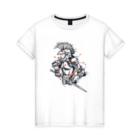 Женская футболка хлопок с принтом moto knight в Кировске, 100% хлопок | прямой крой, круглый вырез горловины, длина до линии бедер, слегка спущенное плечо | мото | рыцарь | шлем