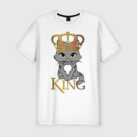 Мужская футболка премиум с принтом король кот в Кировске, 92% хлопок, 8% лайкра | приталенный силуэт, круглый вырез ворота, длина до линии бедра, короткий рукав | Тематика изображения на принте: cat | king | король | корона | кот