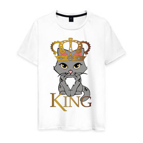 Мужская футболка хлопок с принтом король кот в Кировске, 100% хлопок | прямой крой, круглый вырез горловины, длина до линии бедер, слегка спущенное плечо. | Тематика изображения на принте: cat | king | король | корона | кот